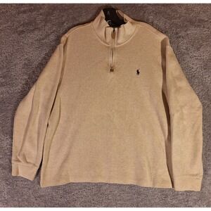 Vintage Polo Ralph Lauren Mens XL Cream Half Zip Pullover Sweater Classic Casual